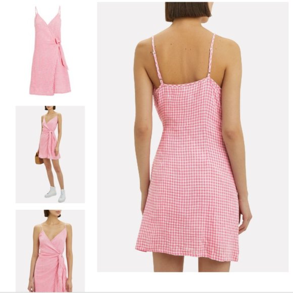 Rails Malia Linen Strappy Wrap Dress Pink 90'a Retro Gingham Size X-small - Picture 5 of 6
